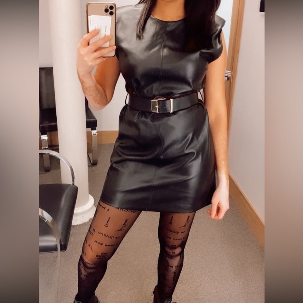 Zara black faux leather dress